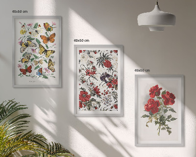 Composizione di quadri Farfalle fiori rose rosse
