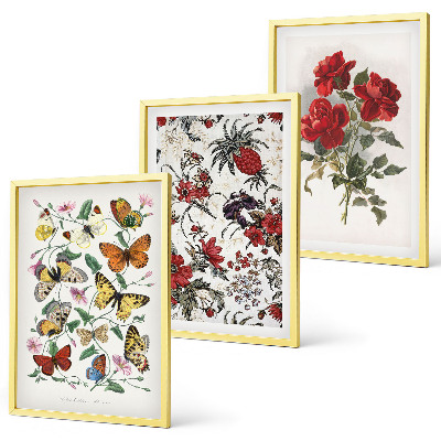 Composizione di quadri Farfalle fiori rose rosse