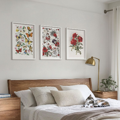 Composizione di quadri Farfalle fiori rose rosse