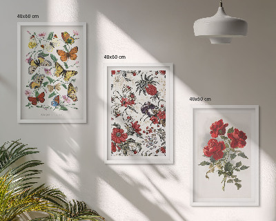 Composizione di quadri Farfalle fiori rose rosse