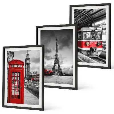 Set di quadri incorniciati con icone dei trasporti di Londra e Parigi