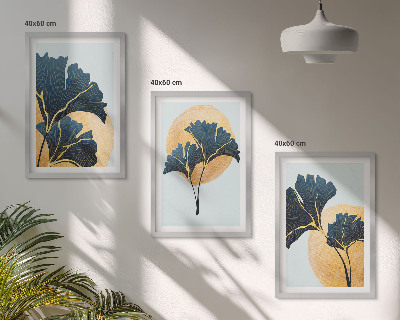 Set di quadri incorniciati Foglie di Ginkgo su sfondo chiaro
