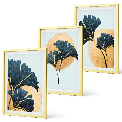Set di quadri incorniciati con foglie di Ginkgo su sfondo chiaro
