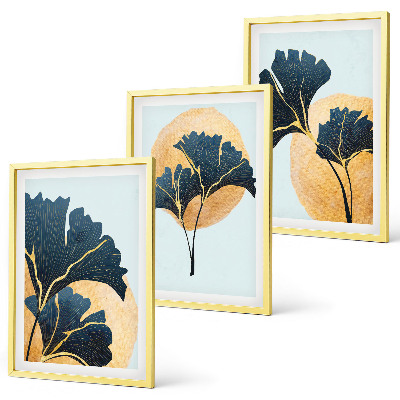 Set di quadri incorniciati Foglie di Ginkgo su sfondo chiaro
