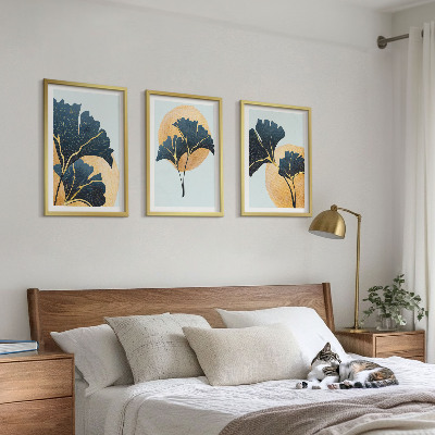 Set di quadri incorniciati Foglie di Ginkgo su sfondo chiaro