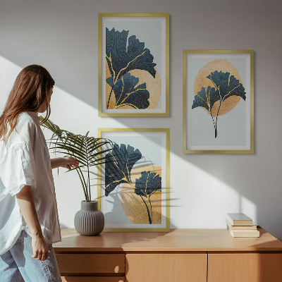 Set di quadri incorniciati Foglie di Ginkgo su sfondo chiaro