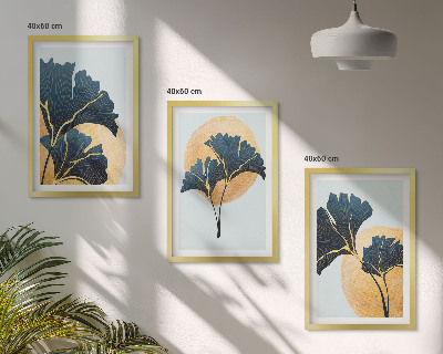 Set di quadri incorniciati Foglie di Ginkgo su sfondo chiaro