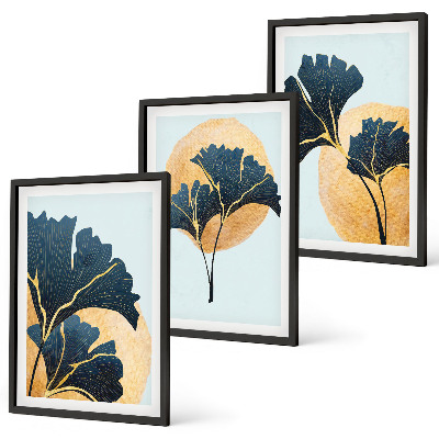 Set di quadri incorniciati Foglie di Ginkgo su sfondo chiaro