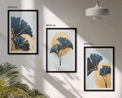 Set di quadri incorniciati con foglie di Ginkgo su sfondo chiaro