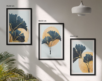 Set di quadri incorniciati Foglie di Ginkgo su sfondo chiaro