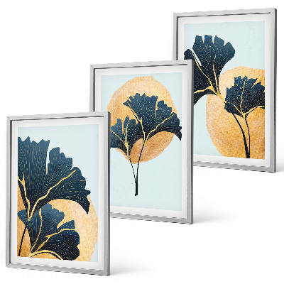 Set di quadri incorniciati Foglie di Ginkgo su sfondo chiaro