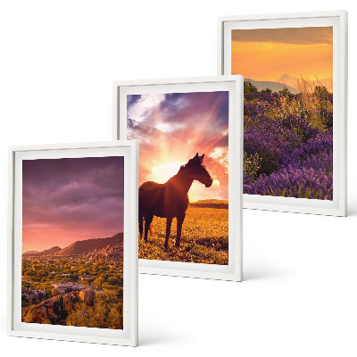 Set di 3 quadri Paesaggio montano con un cavallo