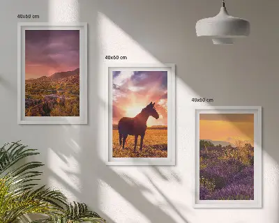 Paesaggio montano con un cavallo set di 3 quadri