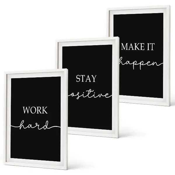 Set di 3 quadri con motivi eleganti su sfondo nero