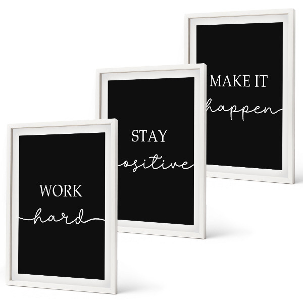 Set di 3 quadri Motivi eleganti su sfondo nero