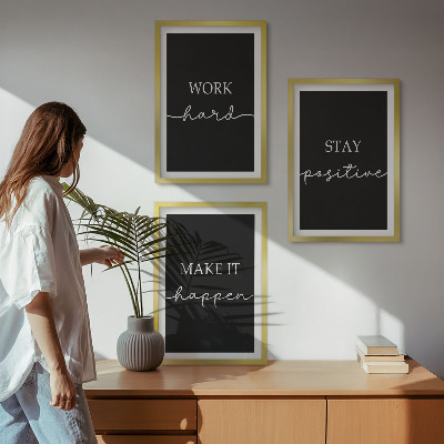 Set di 3 quadri Motivi eleganti su sfondo nero