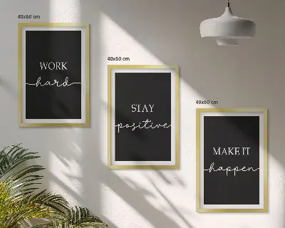 Set di 3 quadri con motivi eleganti su sfondo nero