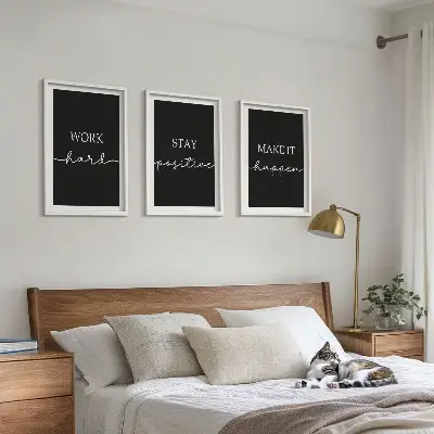 Set di 3 quadri con motivi eleganti su sfondo nero