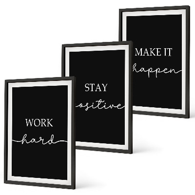 Set di 3 quadri Motivi eleganti su sfondo nero