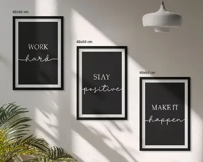 Set di 3 quadri con motivi eleganti su sfondo nero