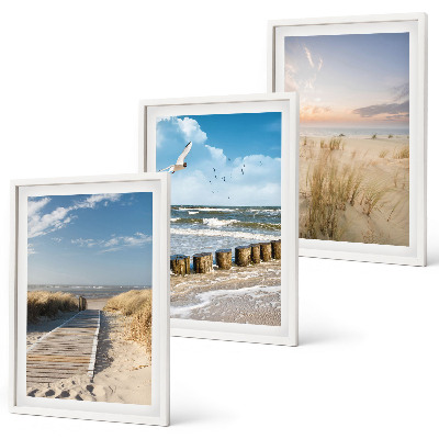 Set di quadri incorniciati Spiaggia, sabbia, onde, cielo, uccelli