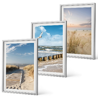 Set di quadri incorniciati Spiaggia, sabbia, onde, cielo, uccelli