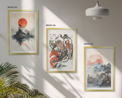 Set di 3 quadri dipinti giapponesi asiatici