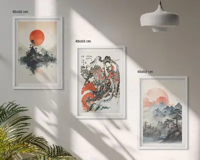 Set di 3 quadri con dipinti giapponesi asiatici