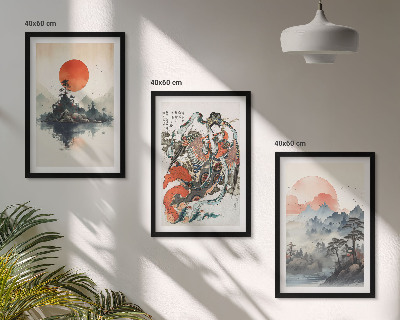 Set di 3 quadri dipinti giapponesi asiatici