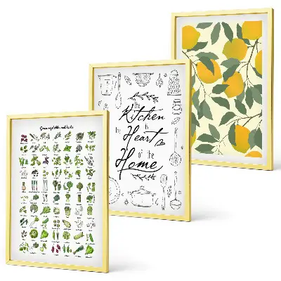 Set di quadri incorniciati con stampa di limone ed erbe aromatiche per la cucina