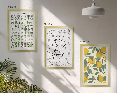 Set di quadri incorniciati con stampa di limone ed erbe aromatiche per la cucina