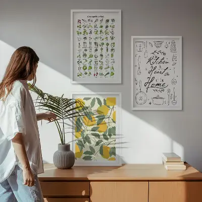 Set di quadri incorniciati con stampa di limone ed erbe aromatiche per la cucina