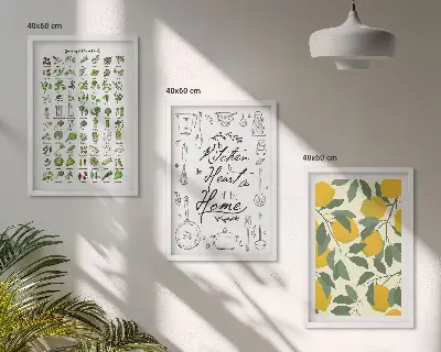 Set di quadri incorniciati con stampa di limone ed erbe aromatiche per la cucina