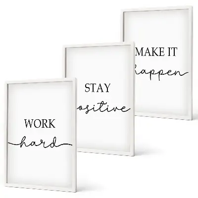 Set di 3 quadri con iscrizioni motivazionali minimaliste