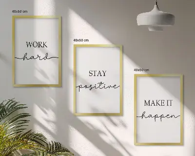 Set di 3 quadri con iscrizioni motivazionali minimaliste