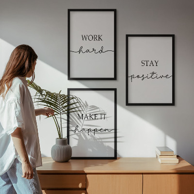 Set di 3 quadri Iscrizioni motivazionali minimaliste
