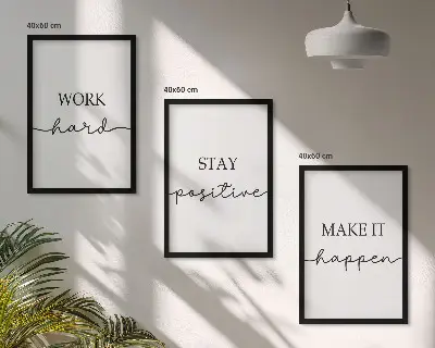 Set di 3 quadri con iscrizioni motivazionali minimaliste