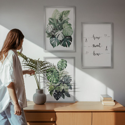 Composizione di quadri Foglie di Monstera ad acquerello