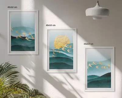 Set di quadri incorniciati con paesaggi astratti al tramonto