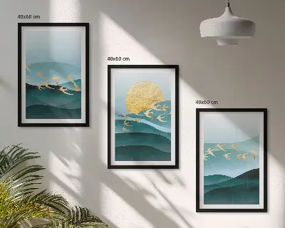Set di quadri incorniciati con paesaggi astratti al tramonto