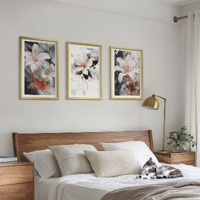 Composizione di quadri Fiori marmo bianco nero