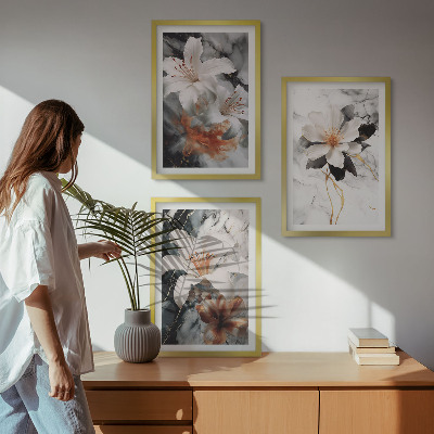 Composizione di quadri Fiori marmo bianco nero