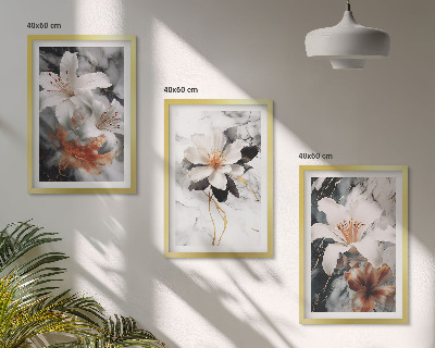 Composizione di quadri Fiori marmo bianco nero