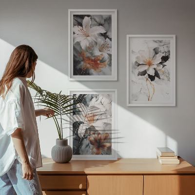 Composizione di quadri Fiori marmo bianco nero