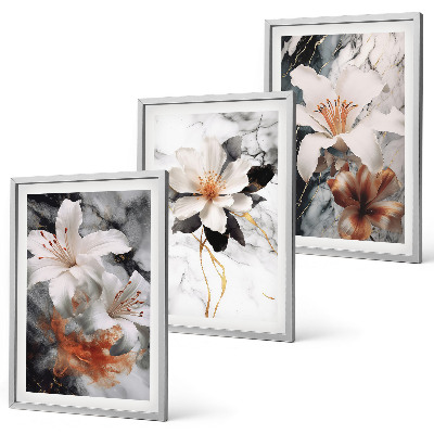 Composizione di quadri Fiori marmo bianco nero