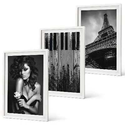 Ritratto di una donna con una rosa Eiffel set di 3 quadri
