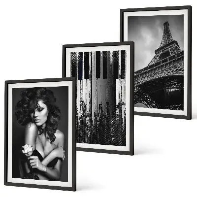 Ritratto di una donna con una rosa Eiffel set di 3 quadri