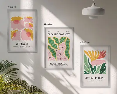 Set di quadri incorniciati con stampa moderna di fiori e foglie