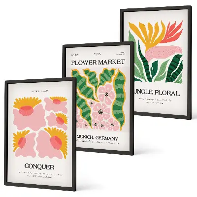 Set di quadri incorniciati con stampa moderna di fiori e foglie
