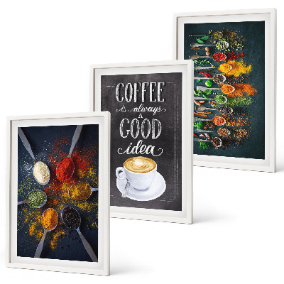 Set di 3 quadri Spezie, caffè, erbe aromatiche, motivi